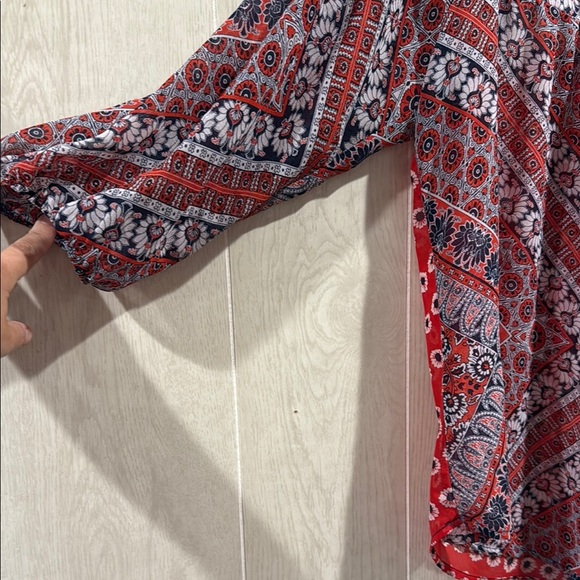 Olive Hill Sheer Patterned Blouse with Vneck & Lace Design - Picture 2 of 7